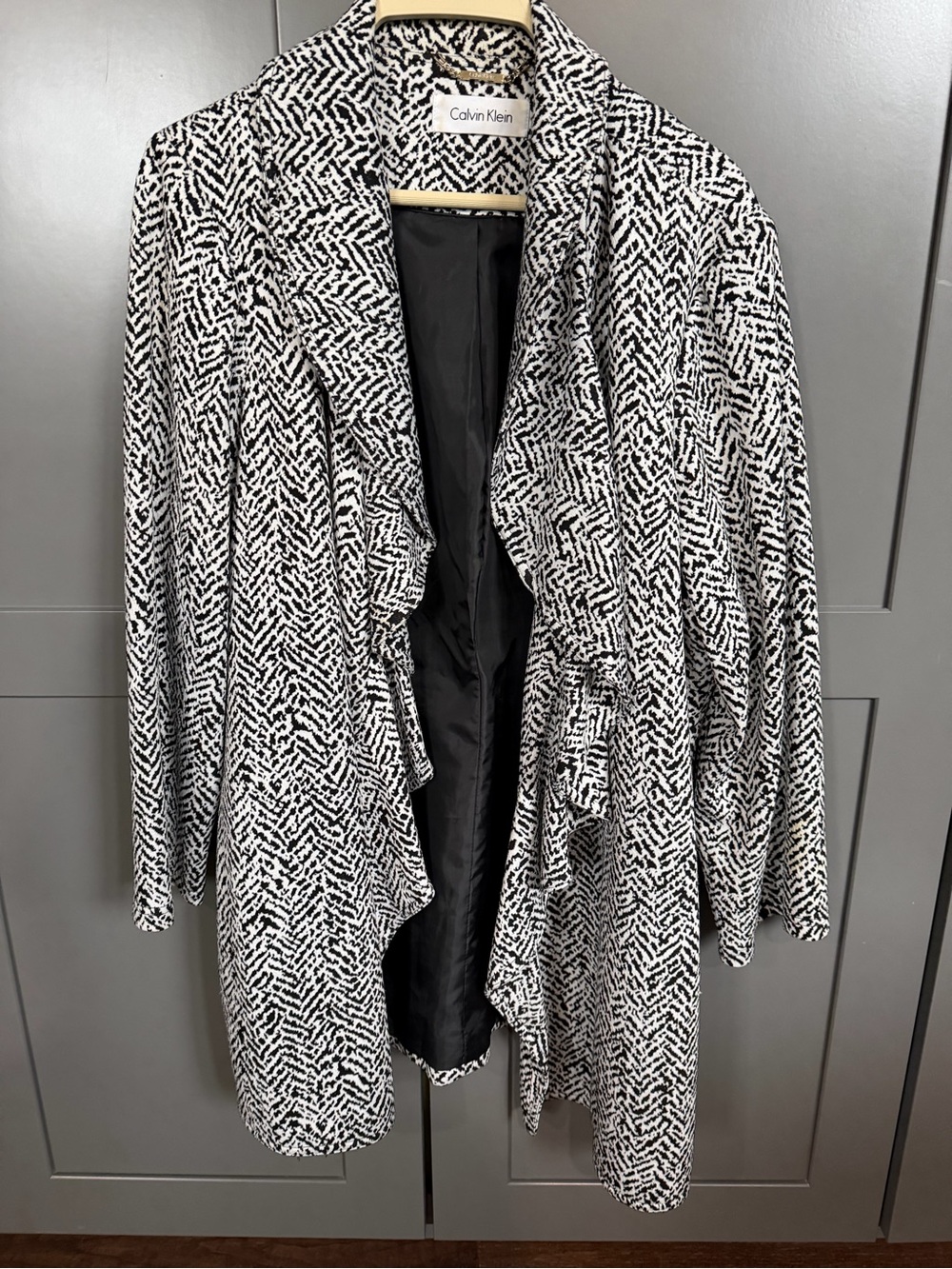 Calvin Klein Black and White Patterned Open Jacket